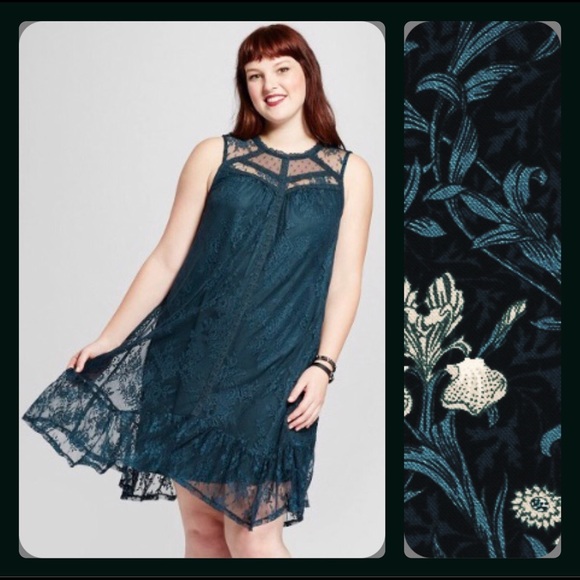 Xhilaration Dresses & Skirts - Target/Xhilaration Dark Green Lace Dress with cage style yoke. Size 4X